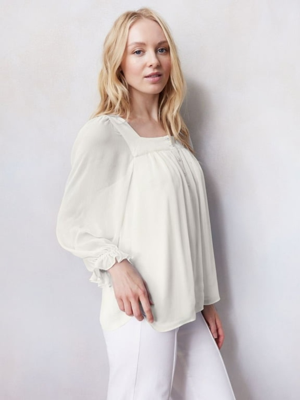LC Lauren Conrad White Square-Neck Peasant Blouse